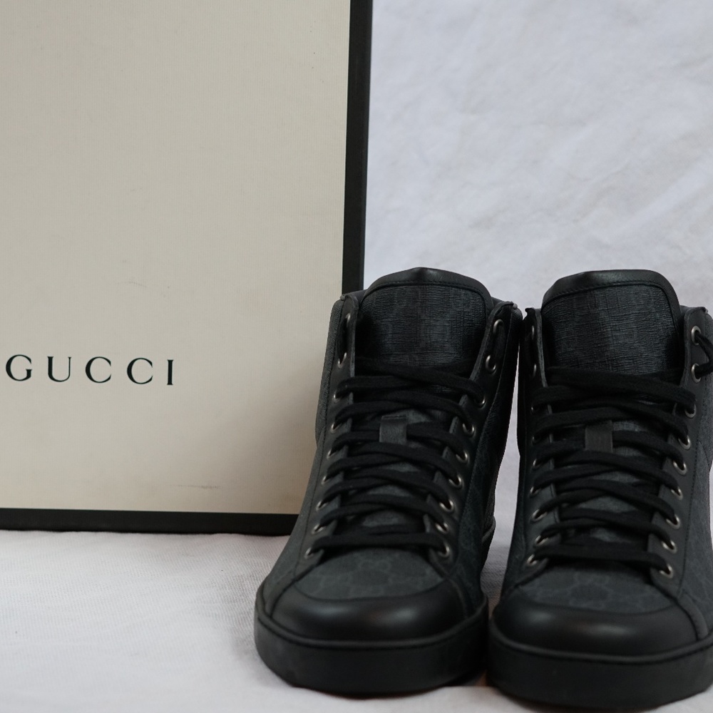 Gucci Black GG Mongram Mens Hi Top Sneaker